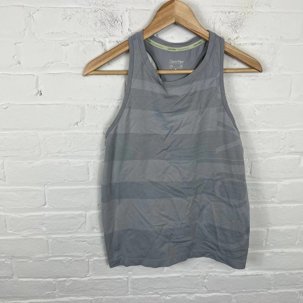 Calvin Klein Women's Racerback Tank Top Stretch Sleeveless Gray Size X-Large